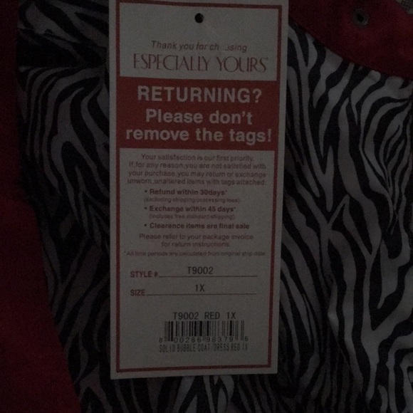 New Especially Yours Bubble Coat/Dress by Studio EY.  Red 1X Size - Picture 12 of 13